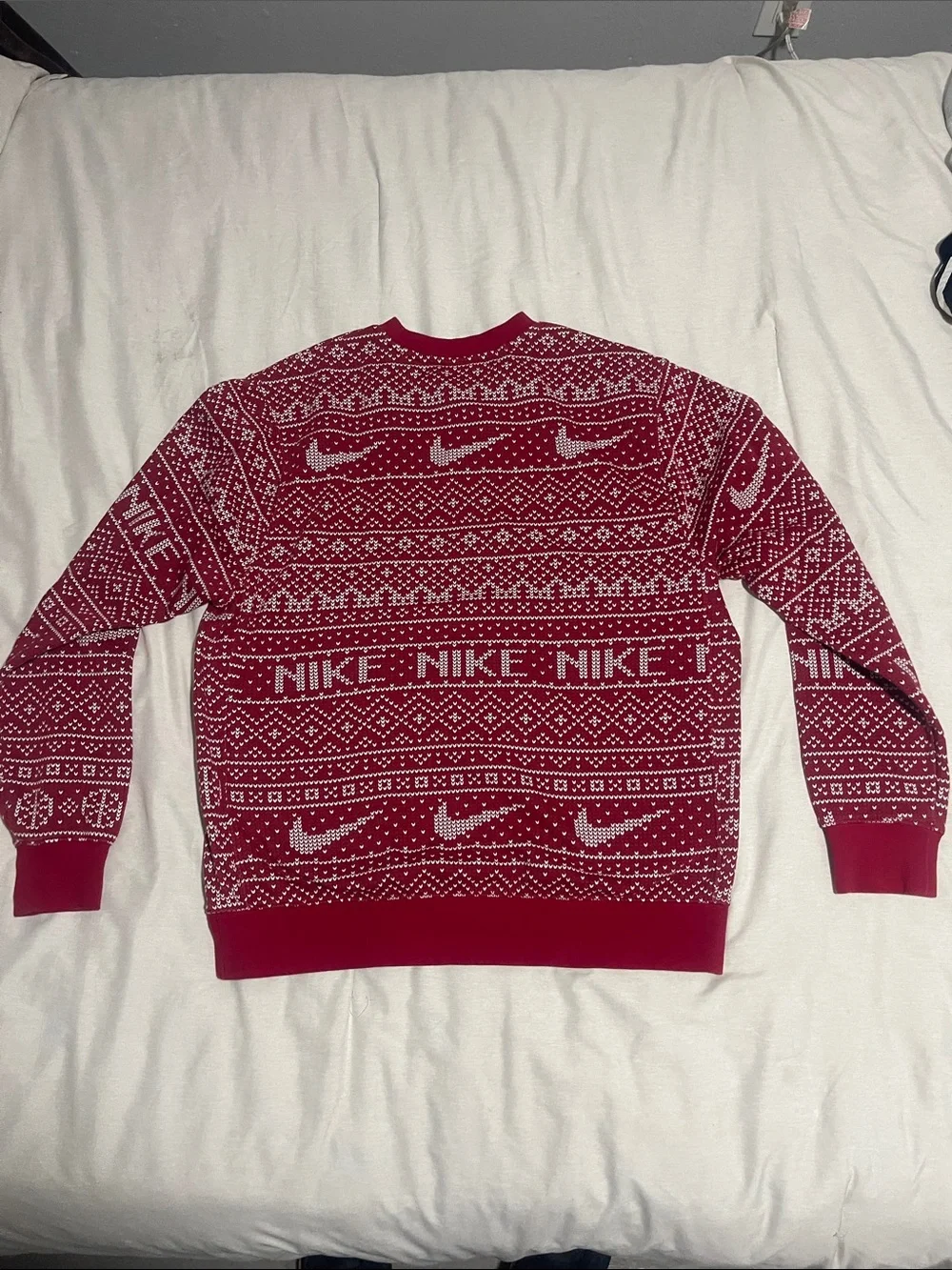 Nike Red and White Fair Isle Crewneck Sweater